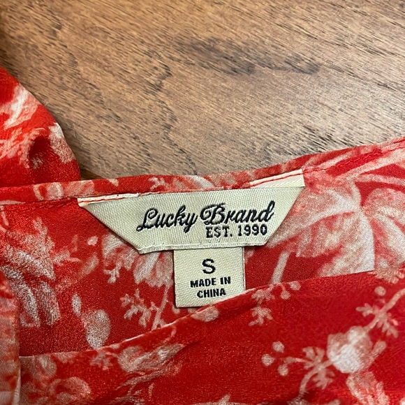 Lucky Brand Women’s Floral Red Silk Cami Tank Ruffle Top - Size Small - Picture 5 of 9